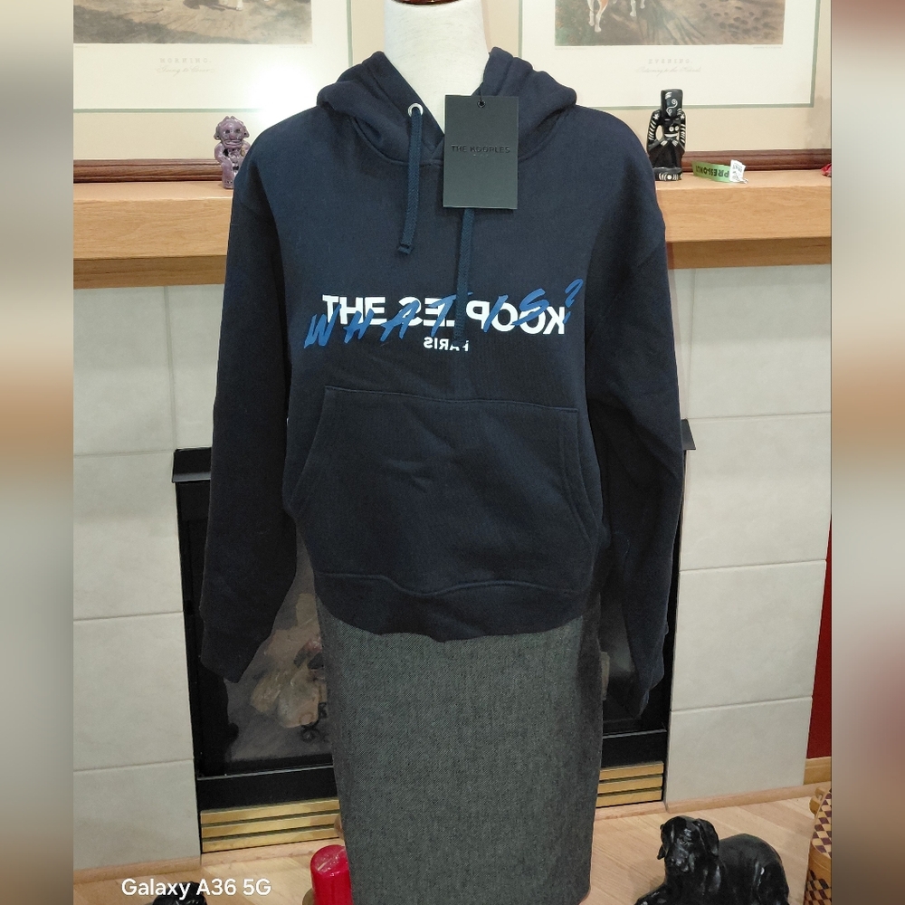 NWT The Kooples Paris Navy Dark Blue Hooded Sweatshirt L/Xl